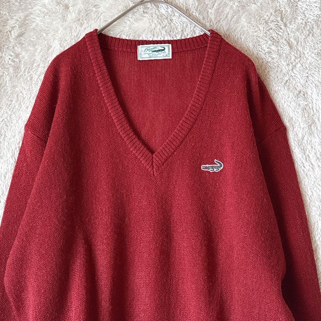 a2145 クロコダイル Vネックニット 赤 日本製 モヘア混 重ね着落ち着きL — image 2