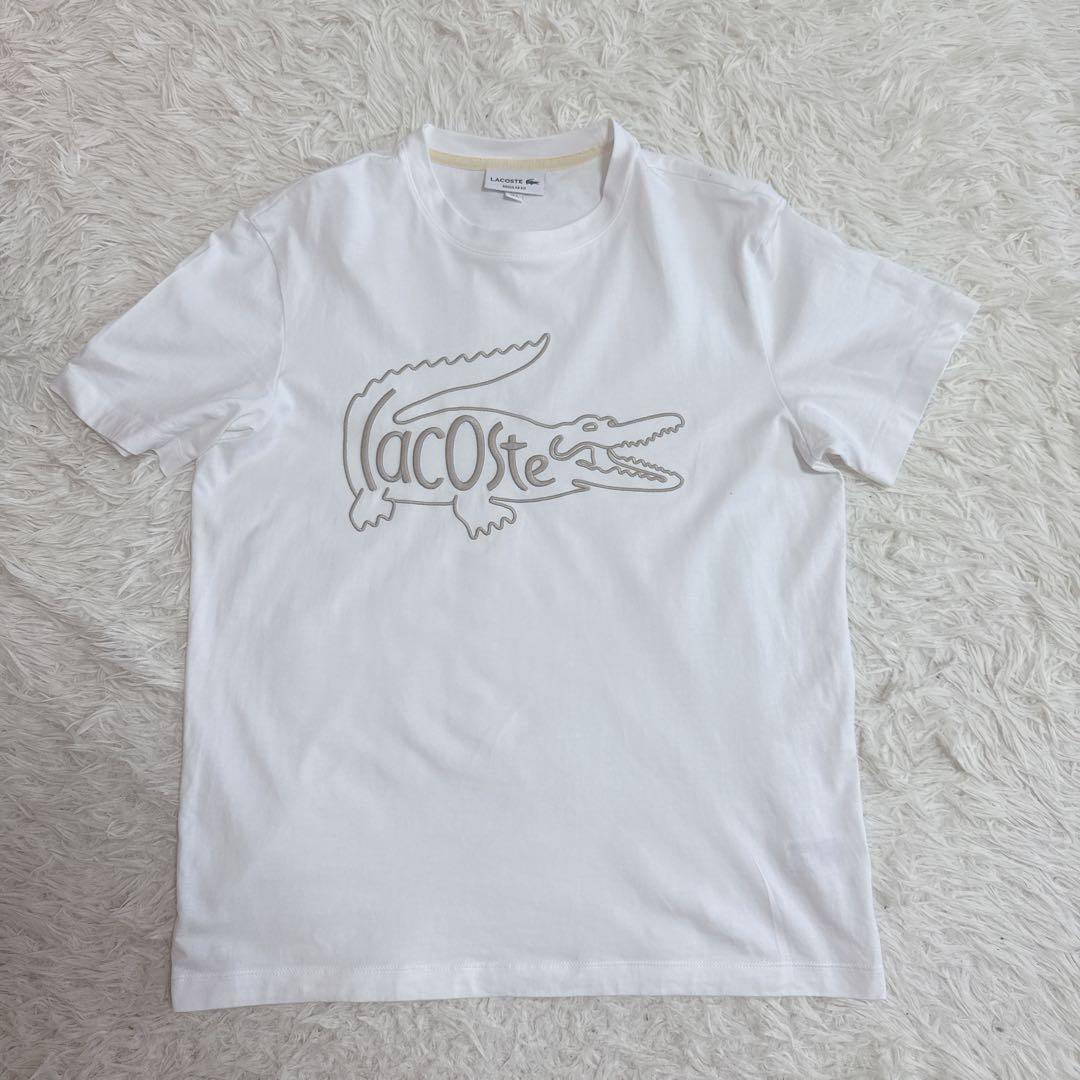 LACOSTE ビッグロゴ刺繍Tシャツ US M（M〜L相当）白 美品 — image 2