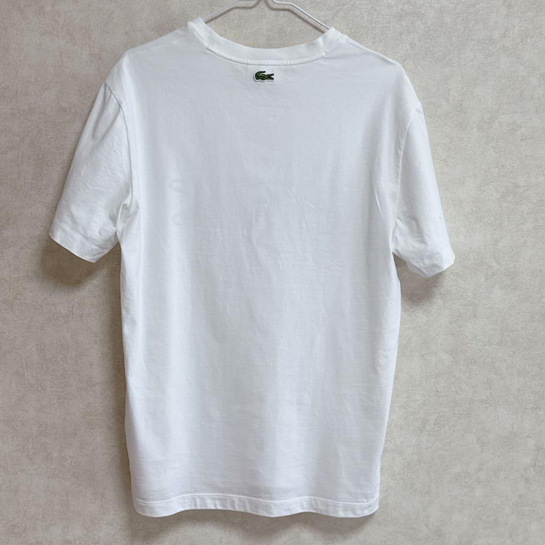 LACOSTE ビッグロゴ刺繍Tシャツ US M（M〜L相当）白 美品 — image 4