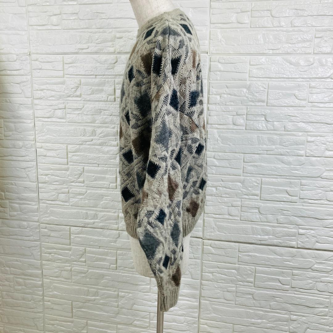 希少 natural issue 総柄 ニット L 3Dセーター ダイヤ柄 古着 — image 3