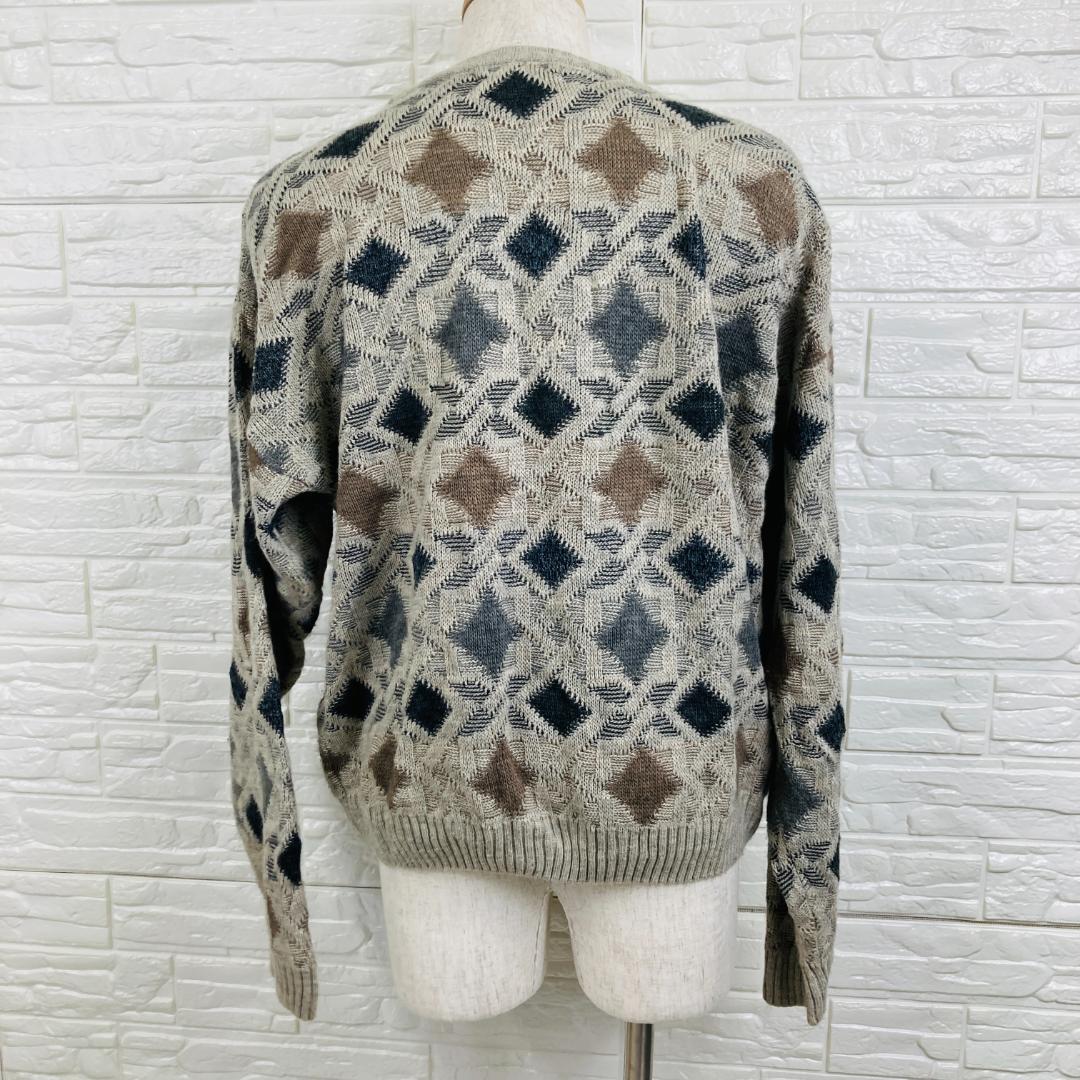 希少 natural issue 総柄 ニット L 3Dセーター ダイヤ柄 古着 — image 4