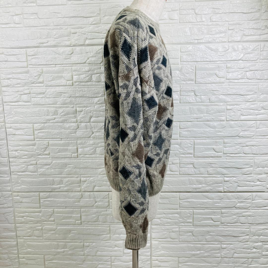 希少 natural issue 総柄 ニット L 3Dセーター ダイヤ柄 古着 — image 5