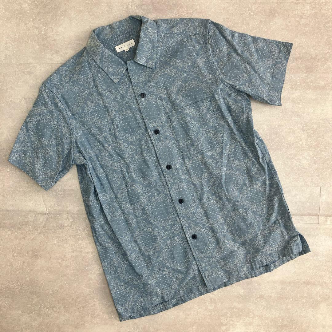 SPINASH スピナッシュ　総柄 レース風 半袖シャツ 水色 M メンズ　夏 — image 2
