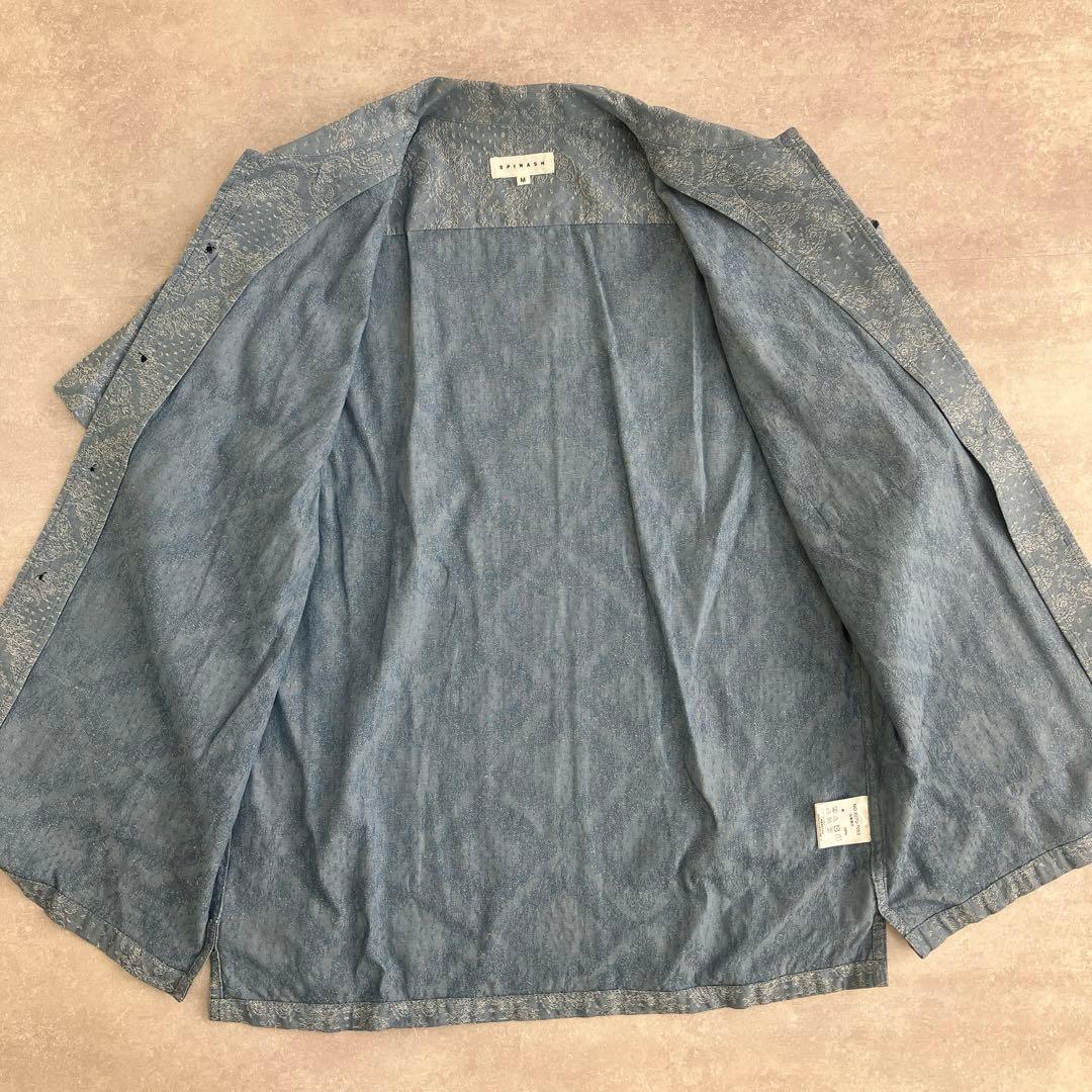 SPINASH スピナッシュ　総柄 レース風 半袖シャツ 水色 M メンズ　夏 — image 3