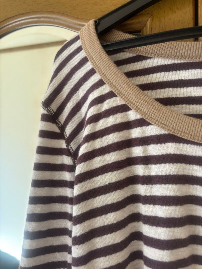 CHERI ボーダー長袖Tシャツ ダークブラウン オフホワイト Ｍ — image 3