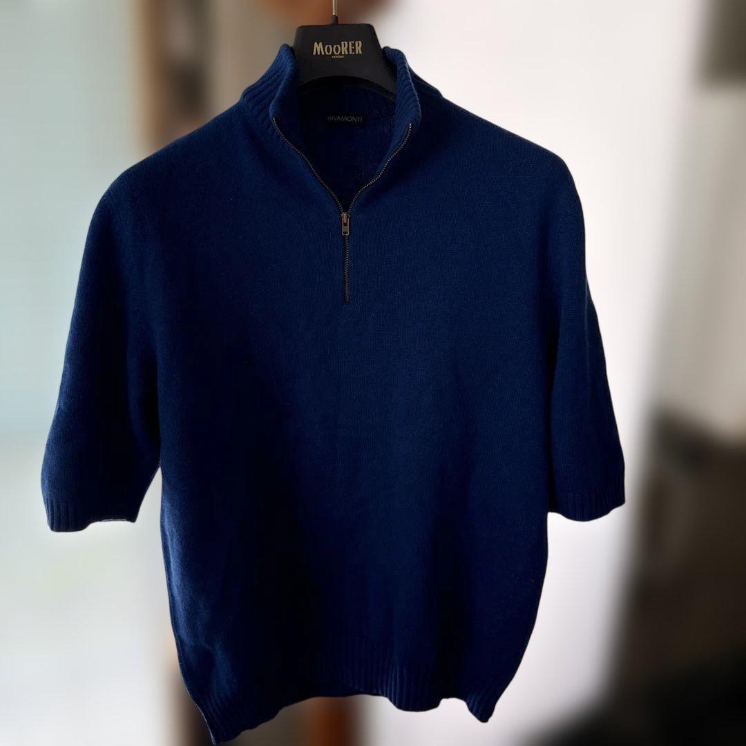 RIVAMONTI リヴァモンティ　ハーフジップ半袖ブルーニットサイズL — image 2