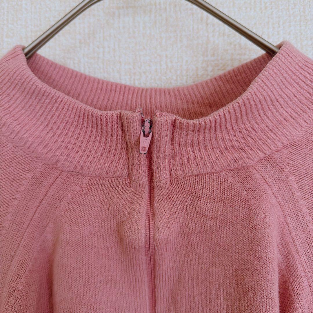 美品✨ピンク ハイネック ジップアップ ニットセーター 長袖 海外古着 春秋冬 — image 2