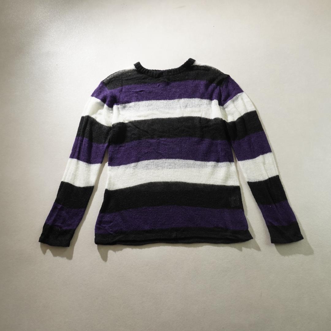 TAKEO KIKUCHI ボーダー柄ニットセーター パープル系/YW38 — image 4