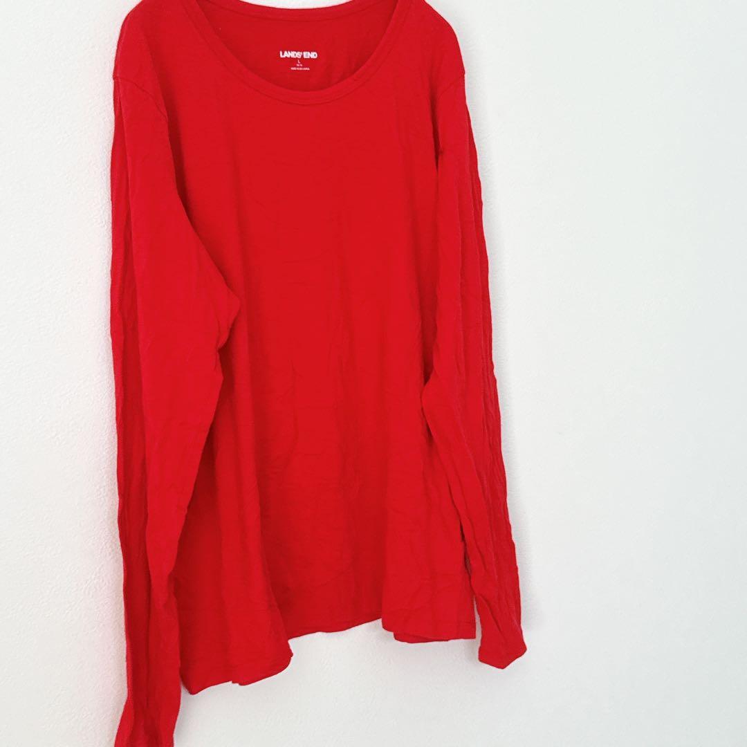 ランズエンド 長袖Tシャツ クルーネック 無地 M 赤 綿 カジュアル — image 4