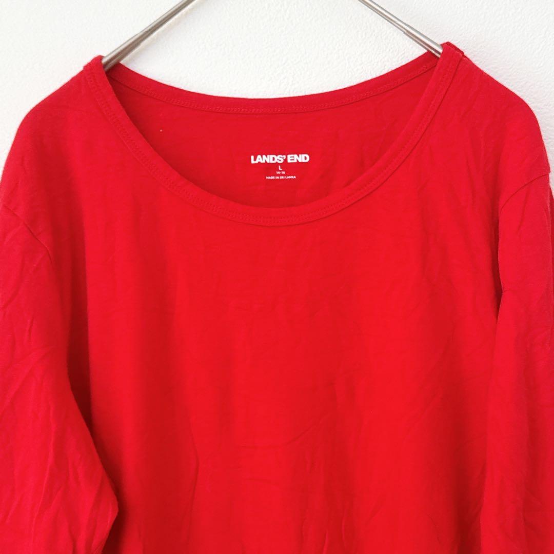 ランズエンド 長袖Tシャツ クルーネック 無地 M 赤 綿 カジュアル — image 5