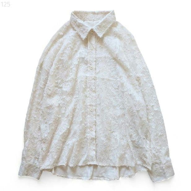 美品【FRIFUL】長袖 フェザーブラウス 花柄シャギー シアー 羽織り 春夏 — image 2