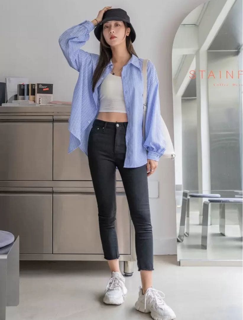 SHEIN DAZY ストライプシャツ 長袖 ブルー — image 5