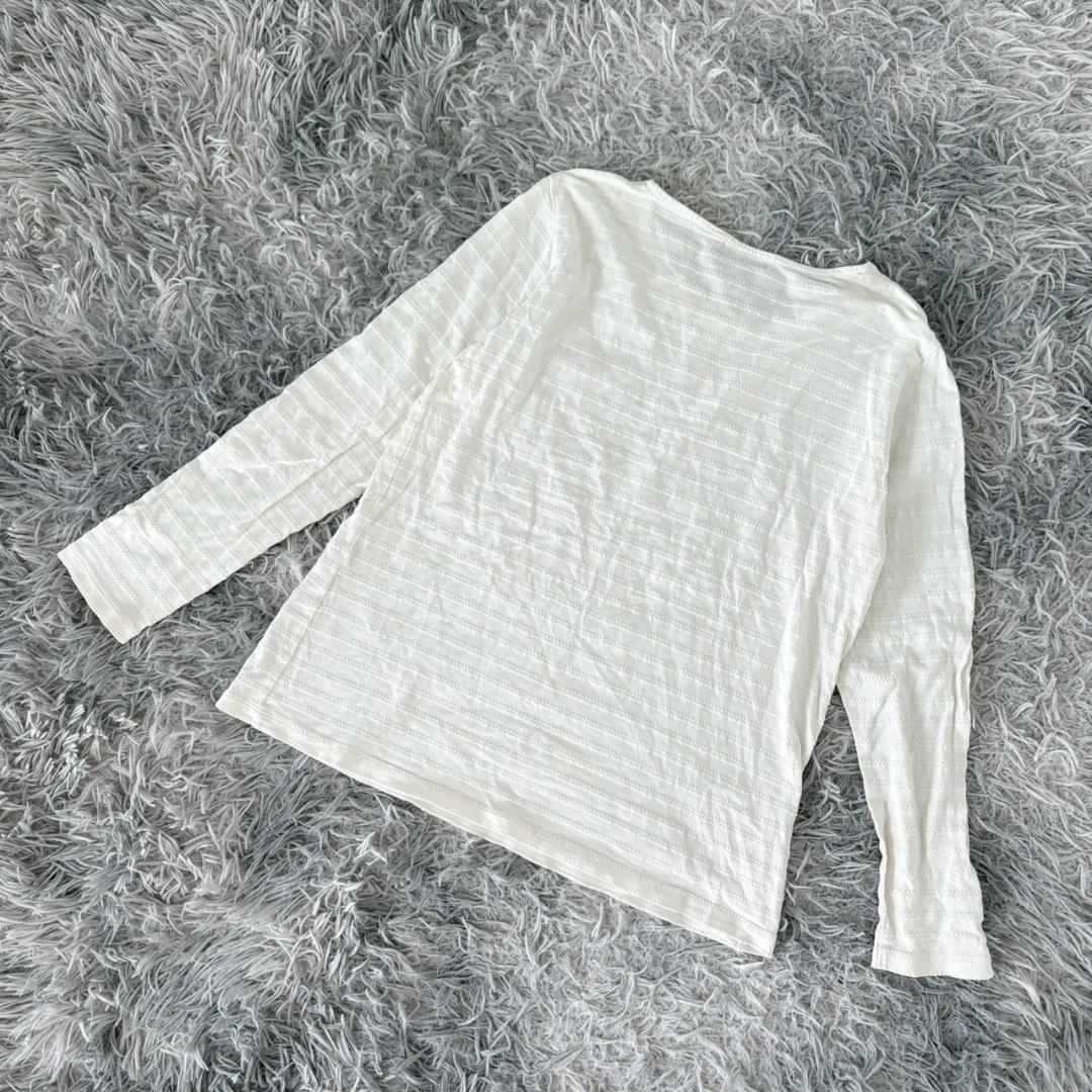 『DECOY』デコイ　ボーダー長袖Tシャツ　カットソー　ワンポイント刺繍　白　L — image 2