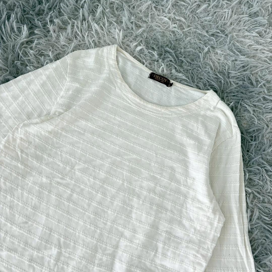 『DECOY』デコイ　ボーダー長袖Tシャツ　カットソー　ワンポイント刺繍　白　L — image 3