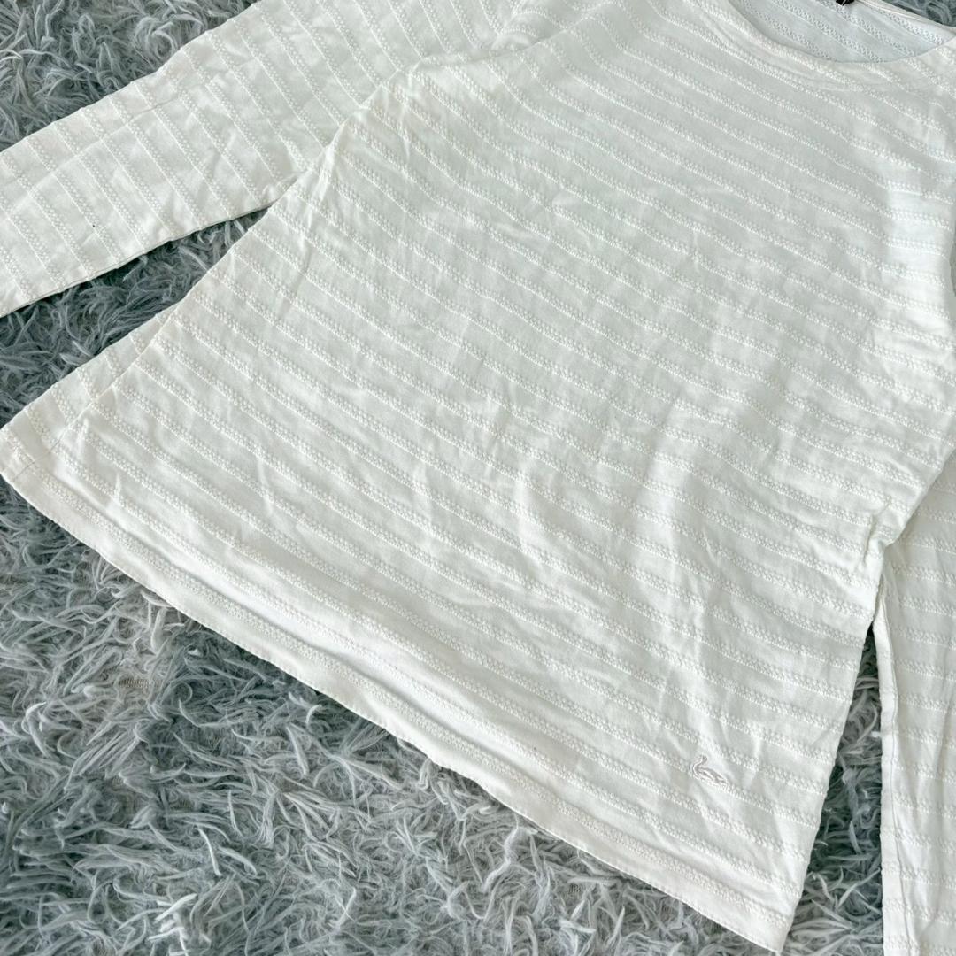 『DECOY』デコイ　ボーダー長袖Tシャツ　カットソー　ワンポイント刺繍　白　L — image 4