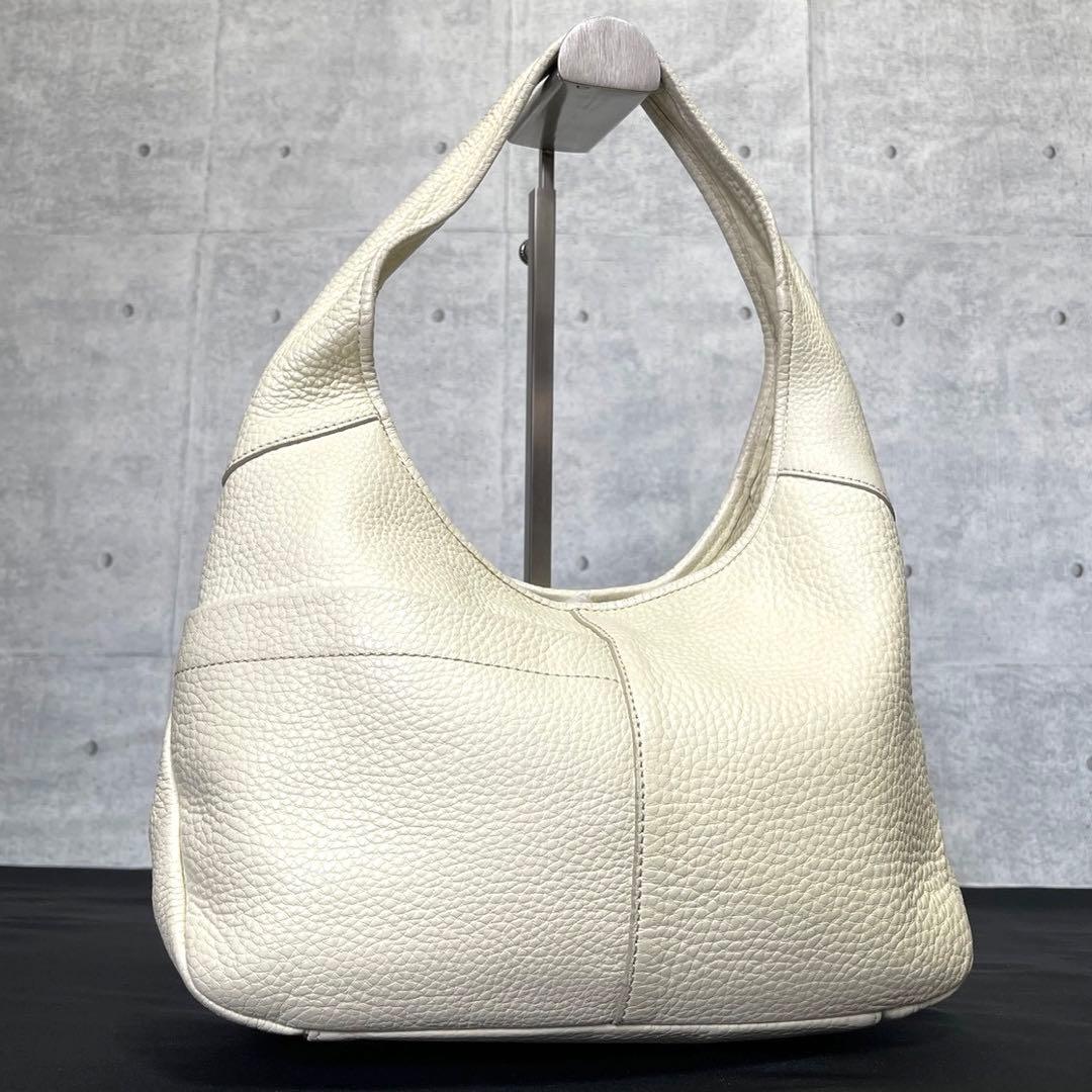 【未使用級】WAKO 銀座和光 シボ革 レザー アイボリー ワンハンドルバッグ — image 3