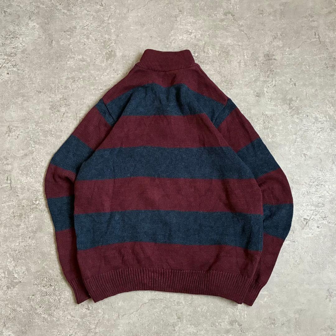 CHAPS コットン ボーダー ハーフジップ ニット セーター L アメカジ — image 2