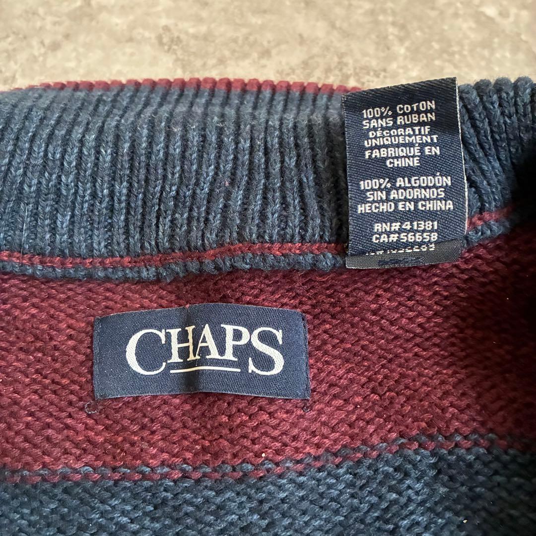 CHAPS コットン ボーダー ハーフジップ ニット セーター L アメカジ — image 3