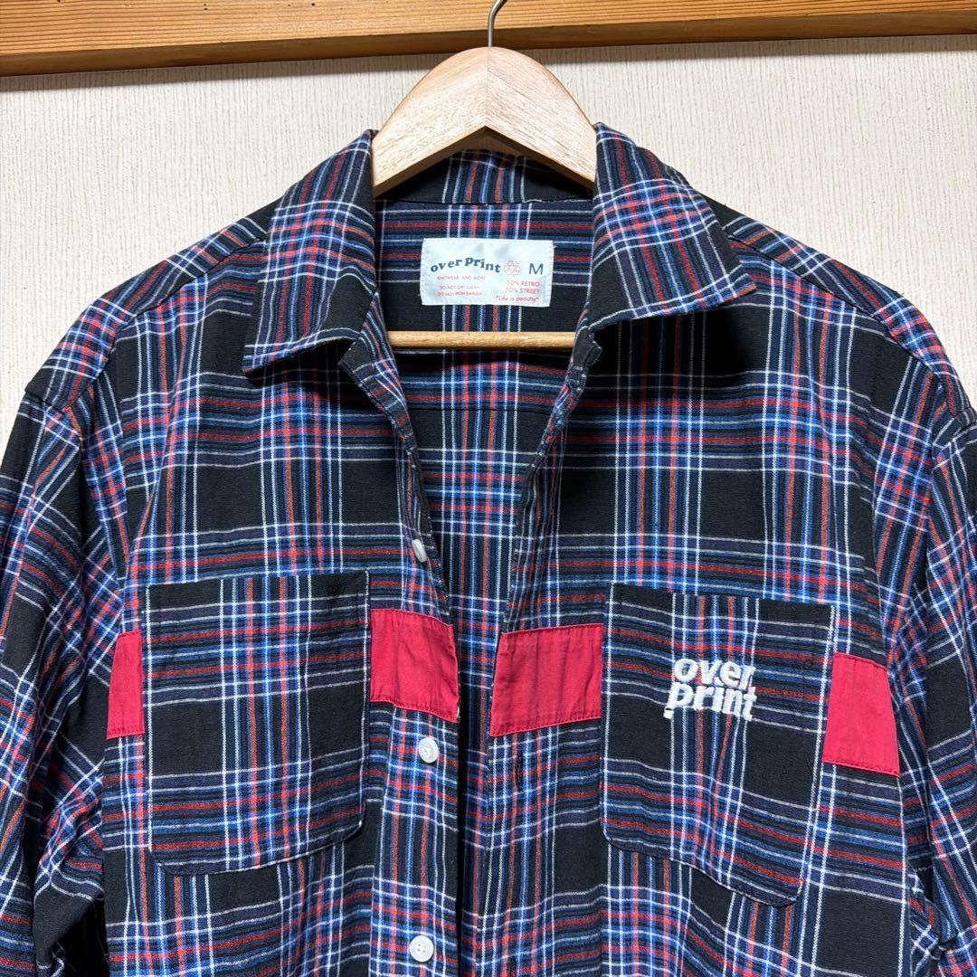 over Print チェック柄長袖シャツ M — image 2