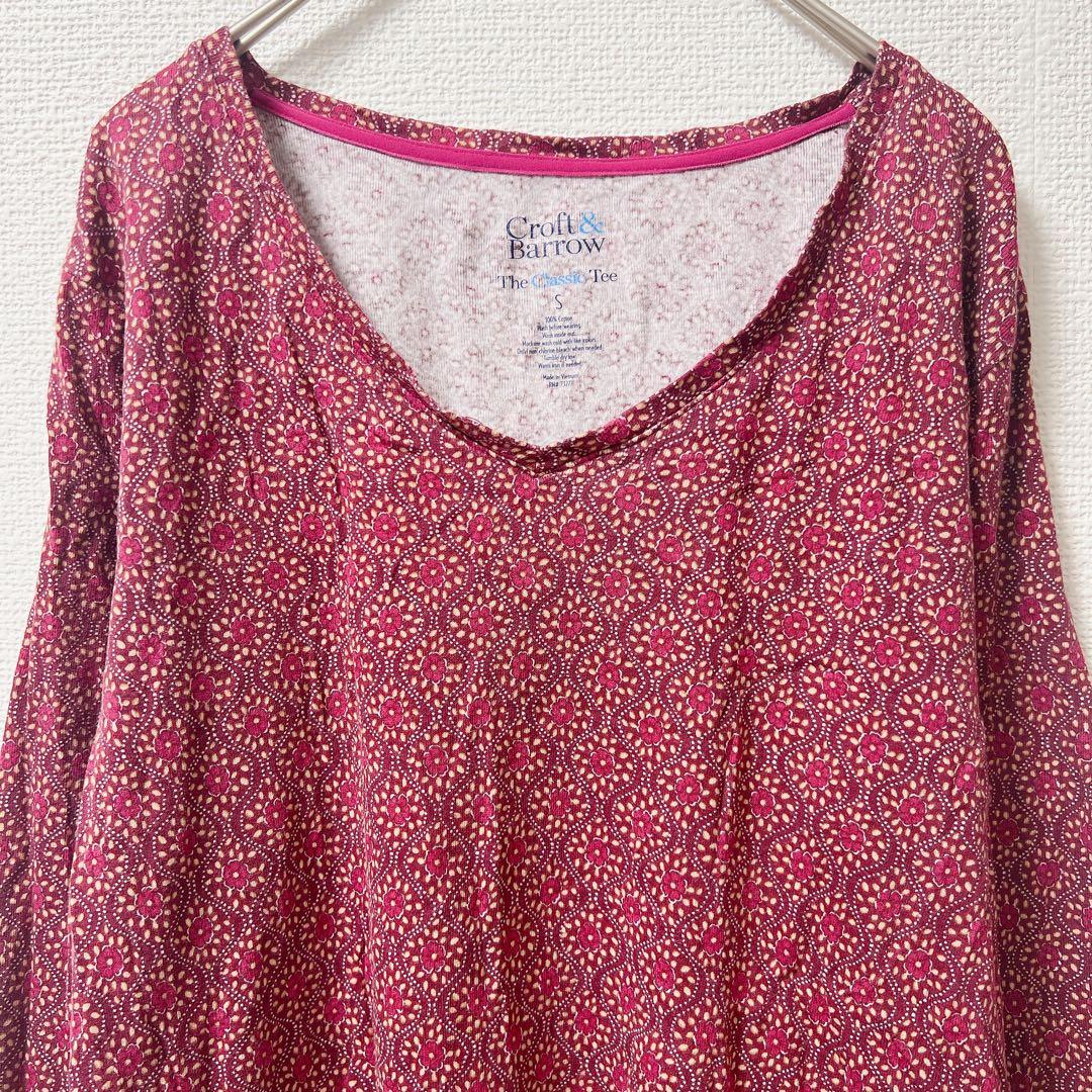 Croft & Barrow 花柄 総柄 ロンT ボルドー コットン100% — image 2