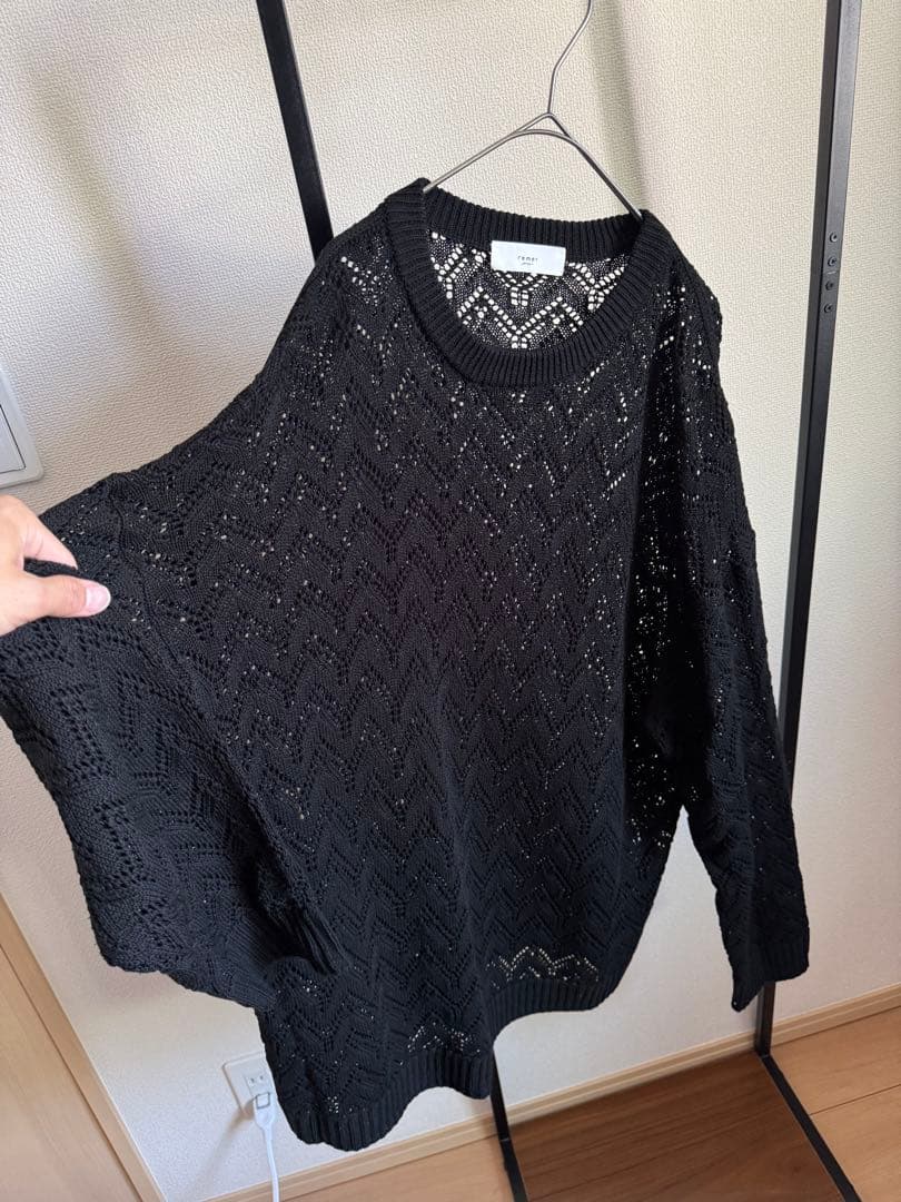 【美品】remer リメール ルーズ透かし編みオーバーニット ブラック M — image 5