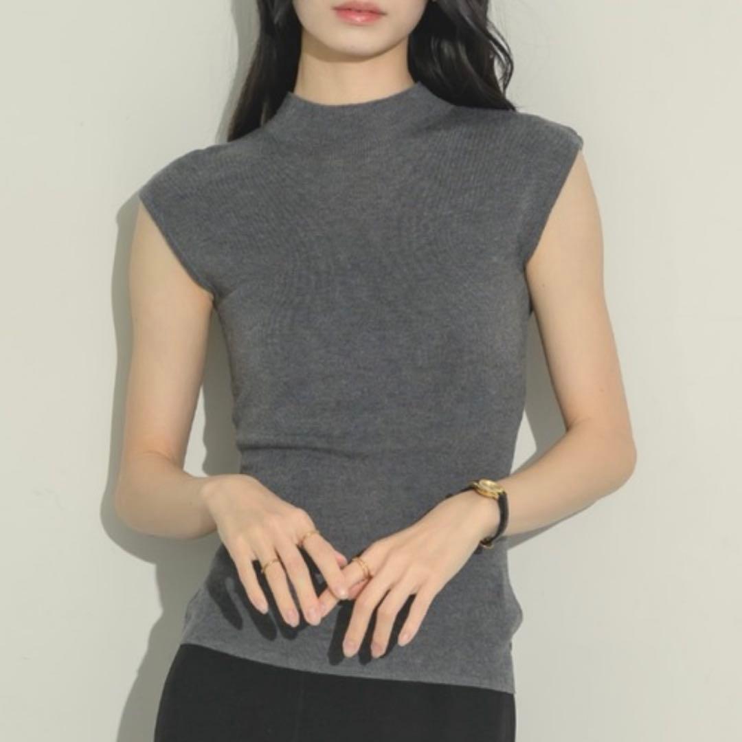【美品】NEUNA ヌナ モックネックニットトップス チャコールグレー F — image 2