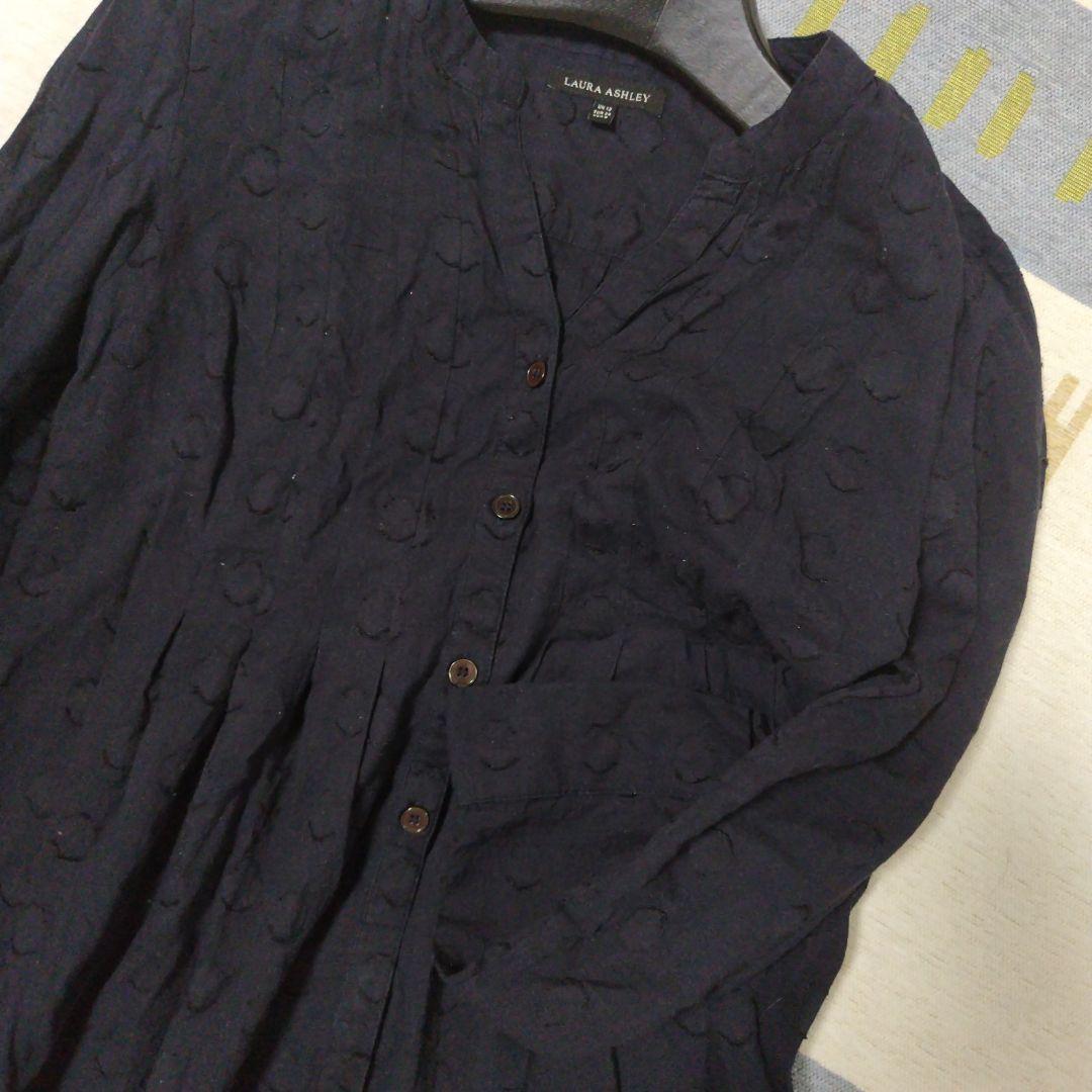 LAURA ASHLEY 長袖シャツワンピース ネイビー — image 4