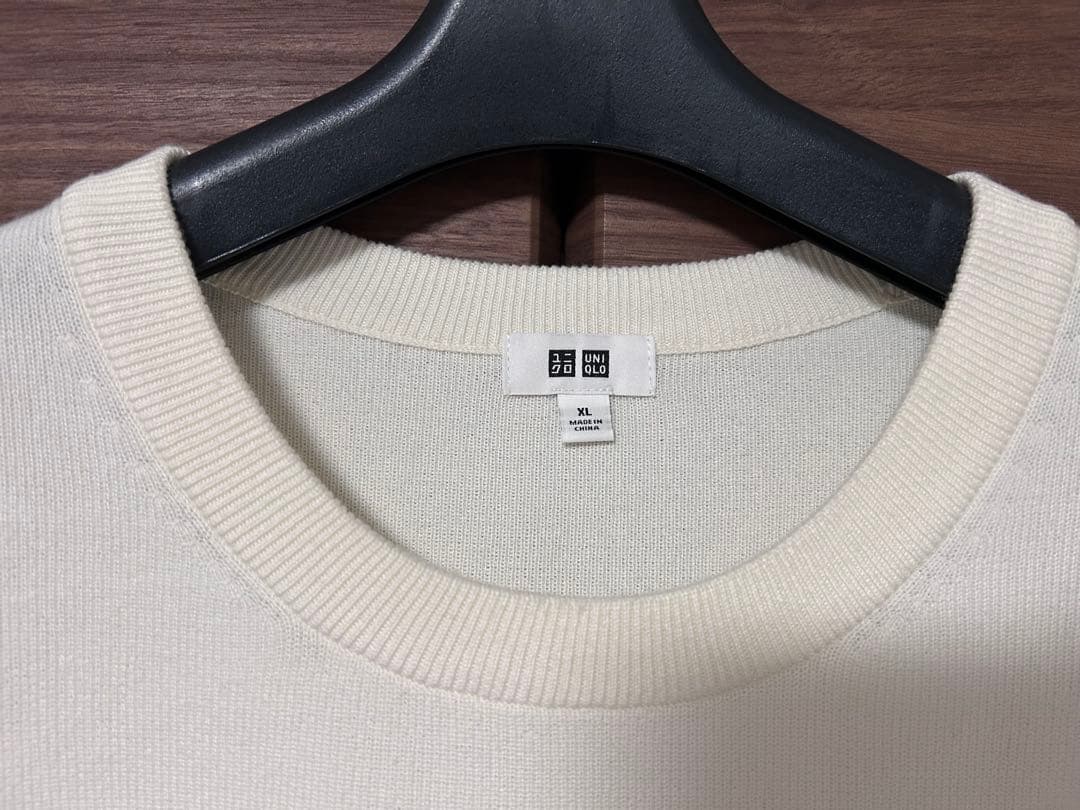 美品！UNIQLO クルーネックニット 短丈半袖 ホワイト XL — image 3