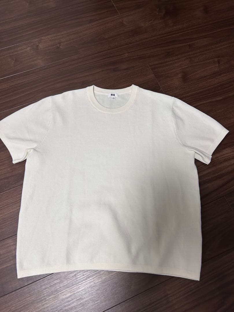 美品！UNIQLO クルーネックニット 短丈半袖 ホワイト XL — image 4