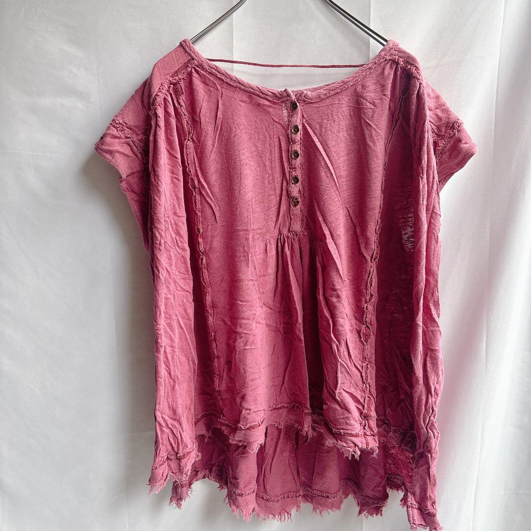 Free People リネン混 ヘンリーネック チュニックブラウス M ローズ — image 3