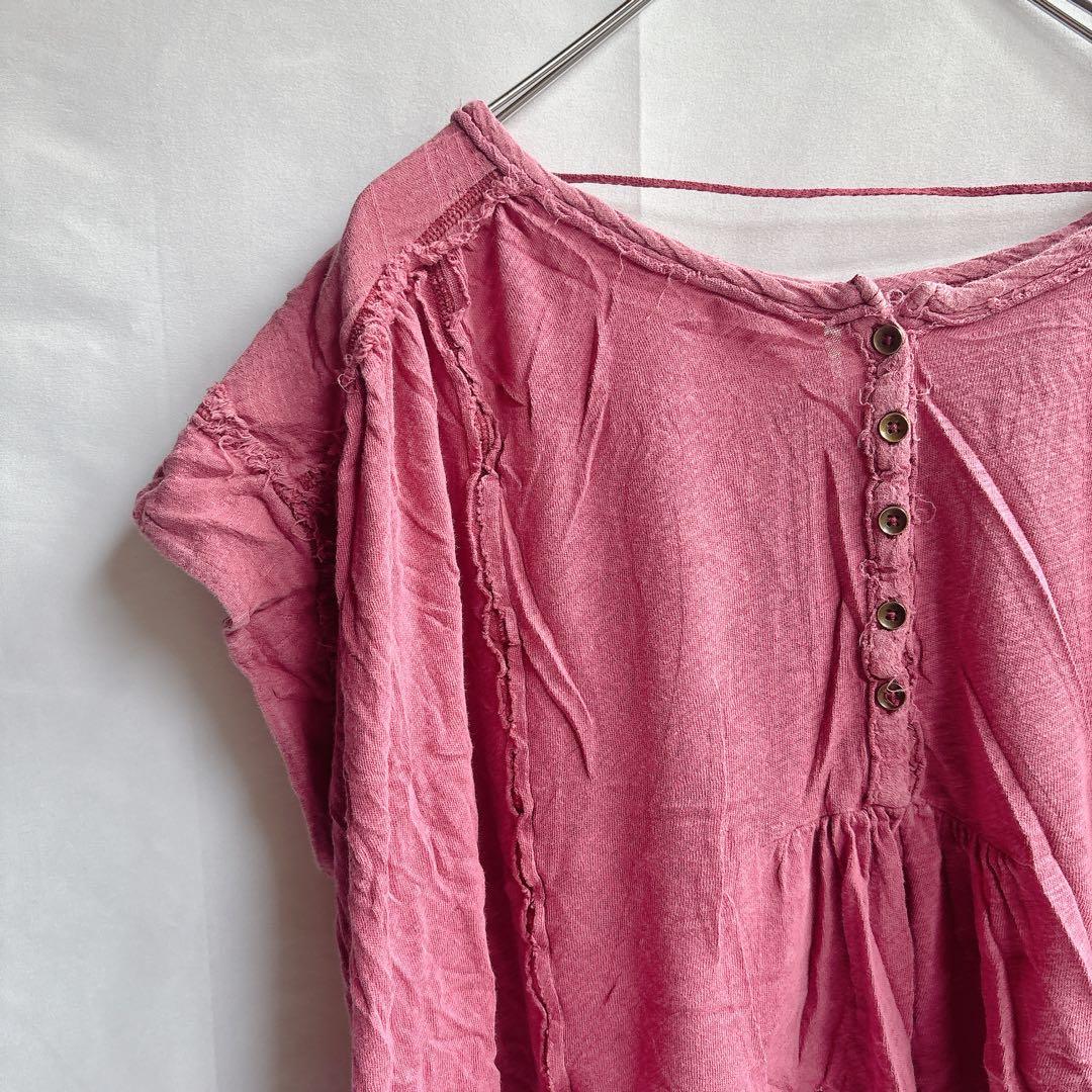 Free People リネン混 ヘンリーネック チュニックブラウス M ローズ — image 4