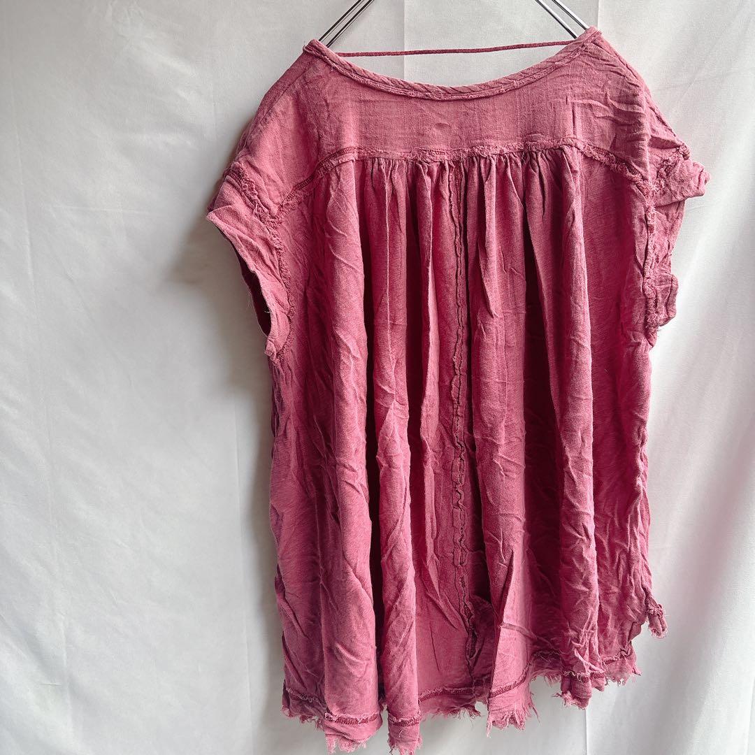 Free People リネン混 ヘンリーネック チュニックブラウス M ローズ — image 5