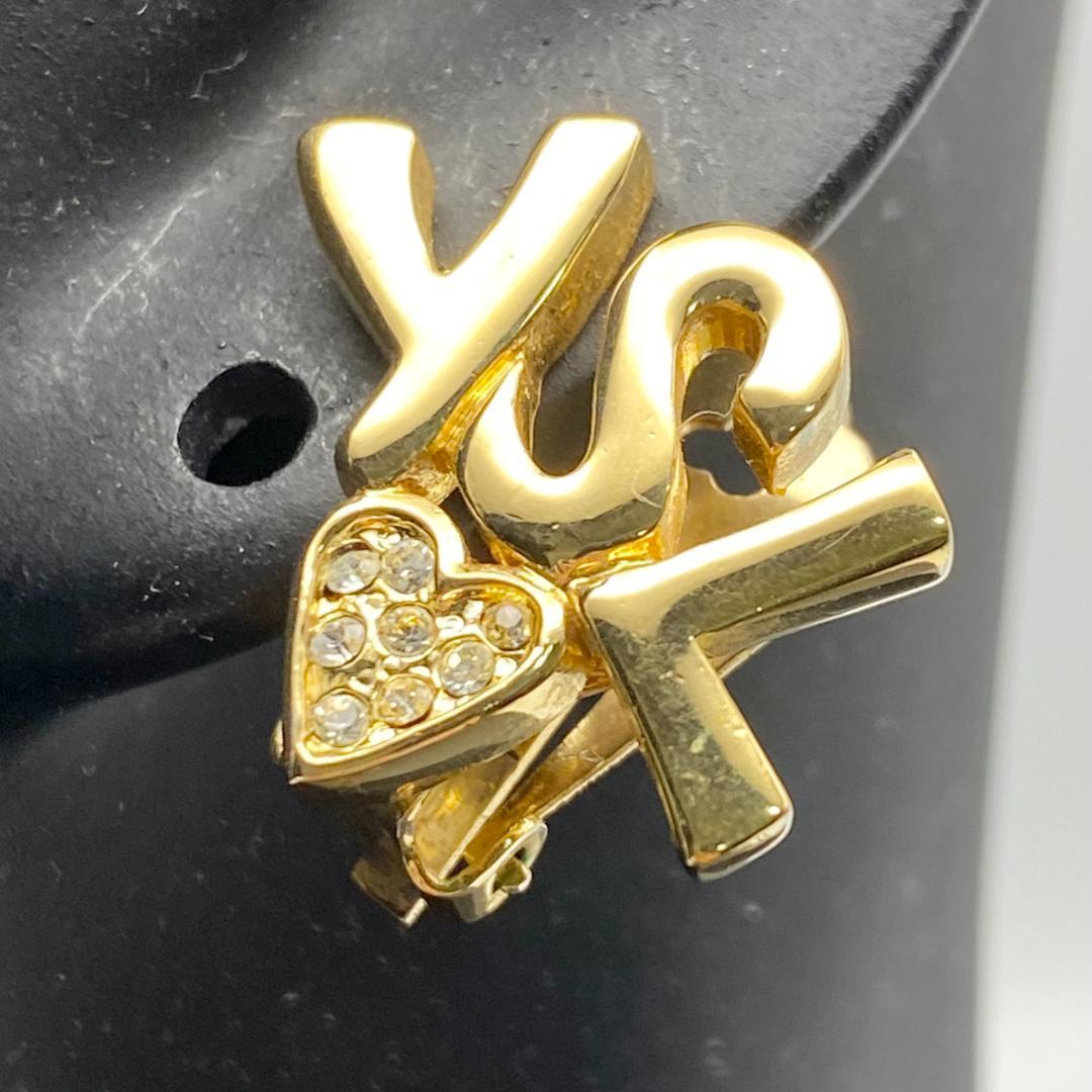 イヴサンローラン YSL イヤリング ハート ゴールド ラインストーン — image 2