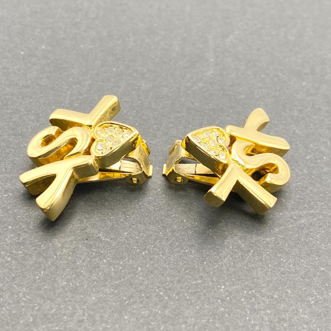 イヴサンローラン YSL イヤリング ハート ゴールド ラインストーン — image 4