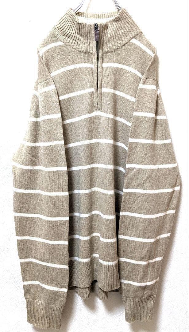 メローナ ハーフジップ L 古着 ベージュ ニットセーターストライプ — image 2