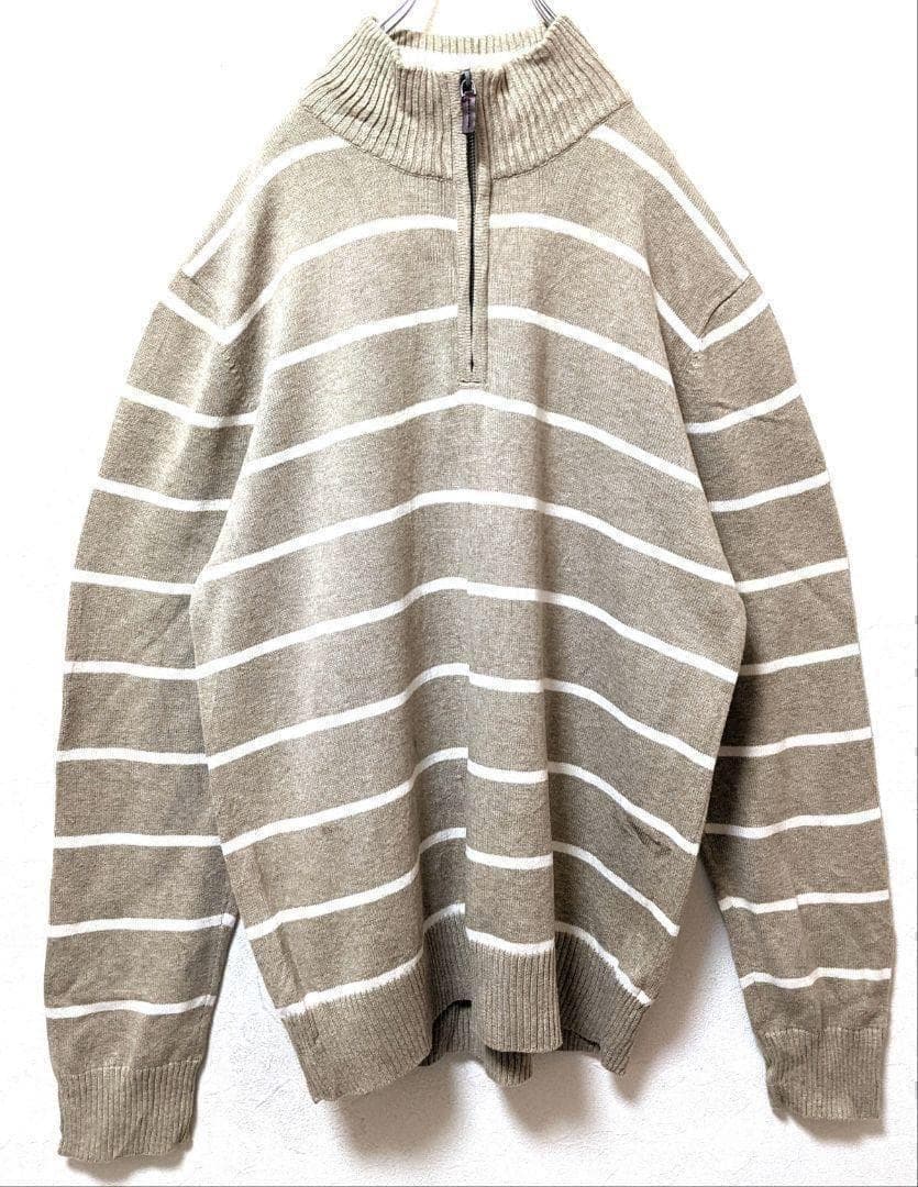 メローナ ハーフジップ L 古着 ベージュ ニットセーターストライプ — image 4