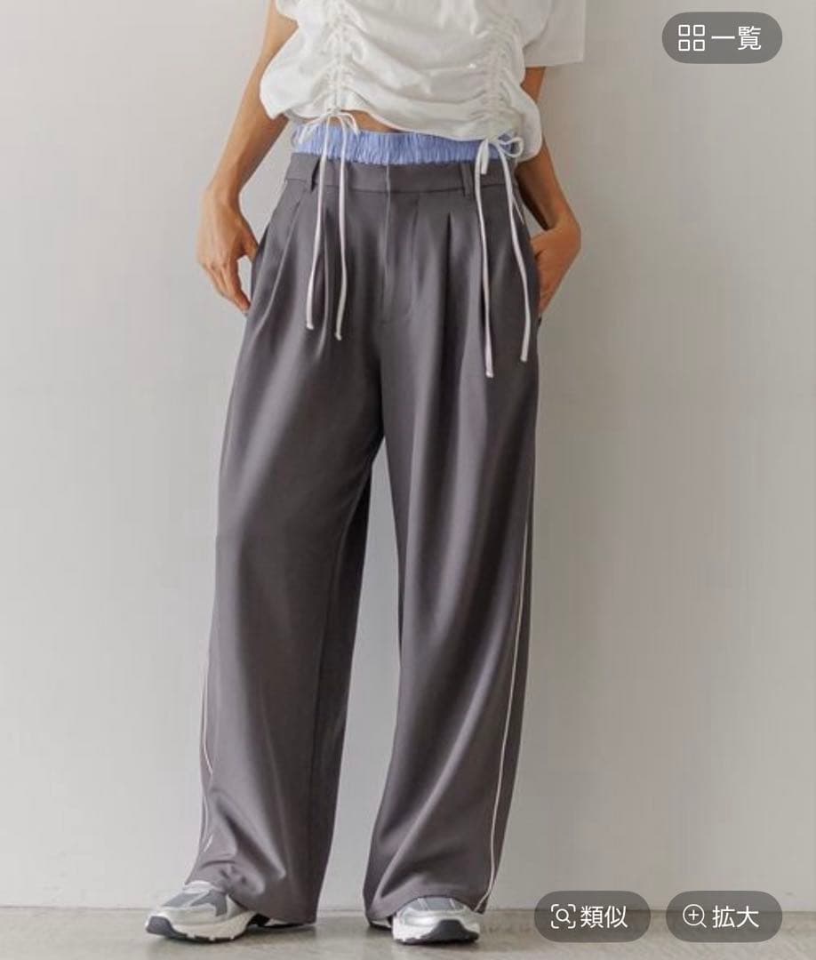 BAYFLOW ベイフロー シワになりにくいWウエストワイドパンツ グレー　M — image 3