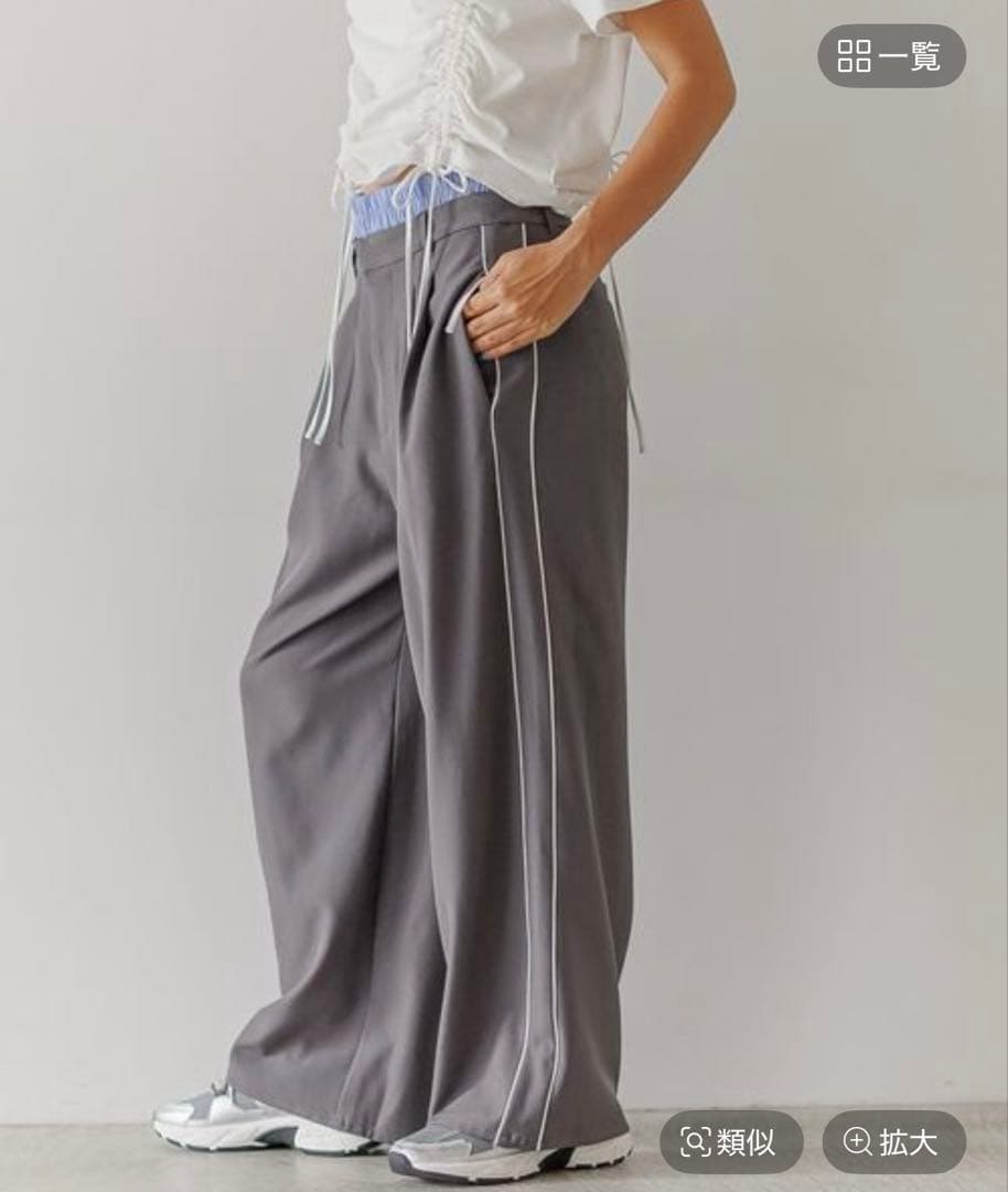 BAYFLOW ベイフロー シワになりにくいWウエストワイドパンツ グレー　M — image 5