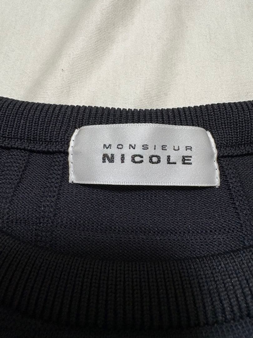 MONSIEUR NICOLE チェック柄 半袖ニット ブラック サイズ50 — image 3