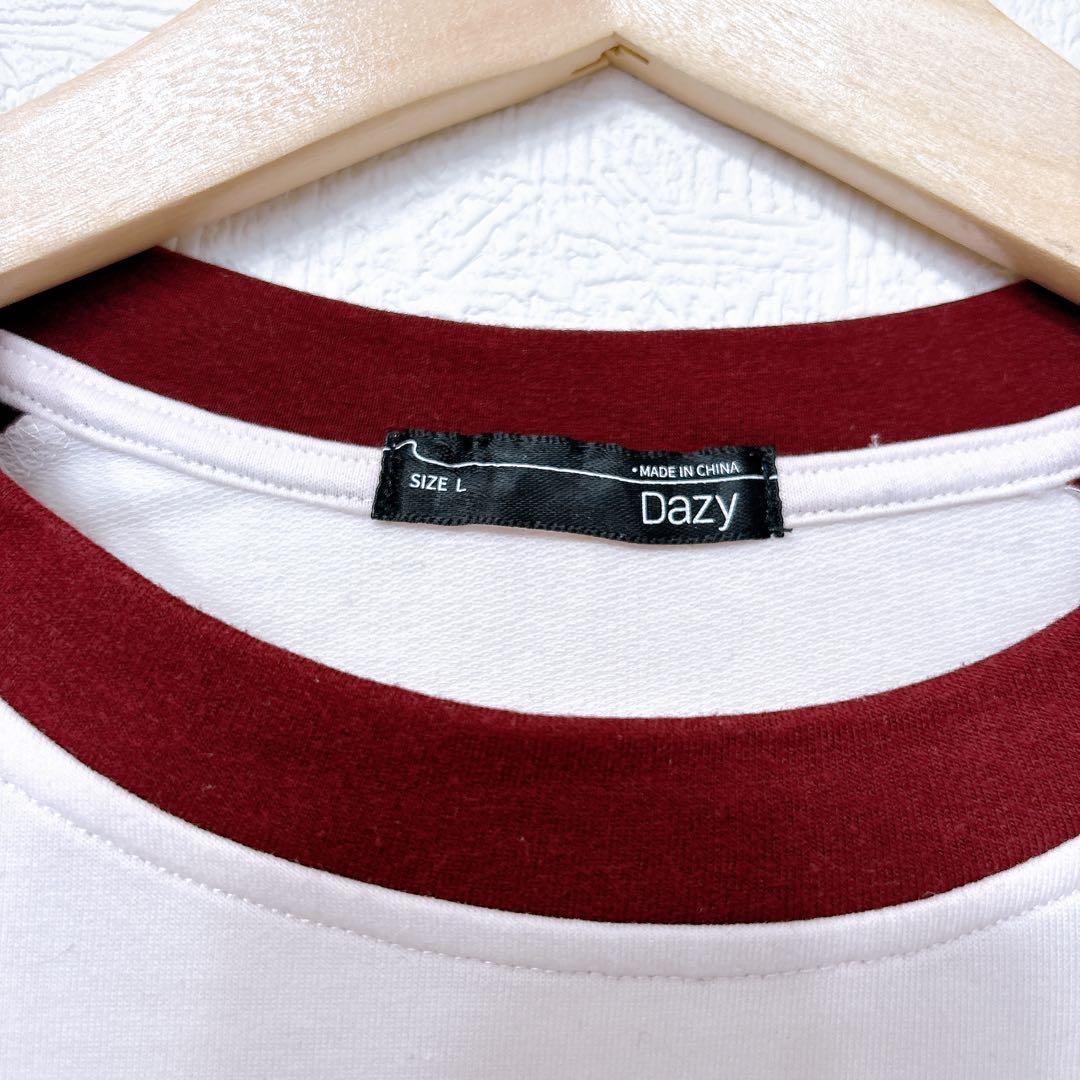 SHEIN DAZY(L)ラグランスリーブ ロゴワッペン トップス ボルドー — image 3