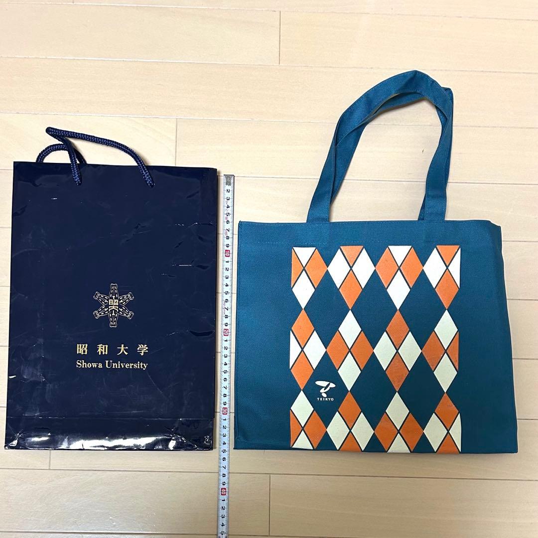 新品 非売品 帝京大学 マチ付き撥水布製トートバッグ 昭和大学紙袋 おまけ付き — image 2