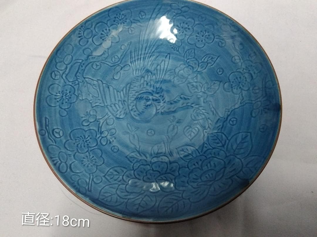 USED品【三洋陶器 龍峰窯（染付花更紗／花鳥文様）】18cm（4客セット） — image 4