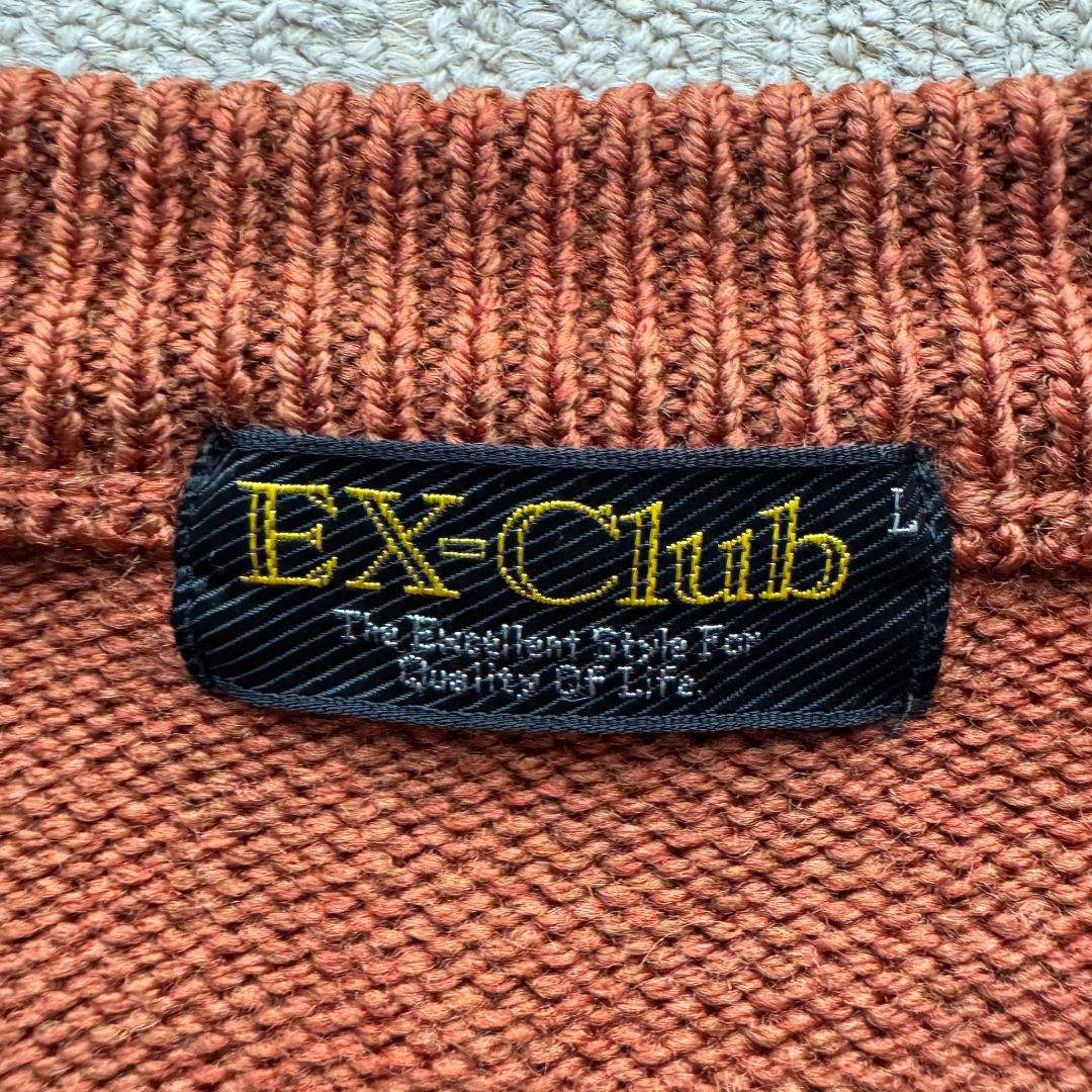 【美品】EX-Club レトロ 総柄 Vネック ニット セーター L オレンジ — image 2