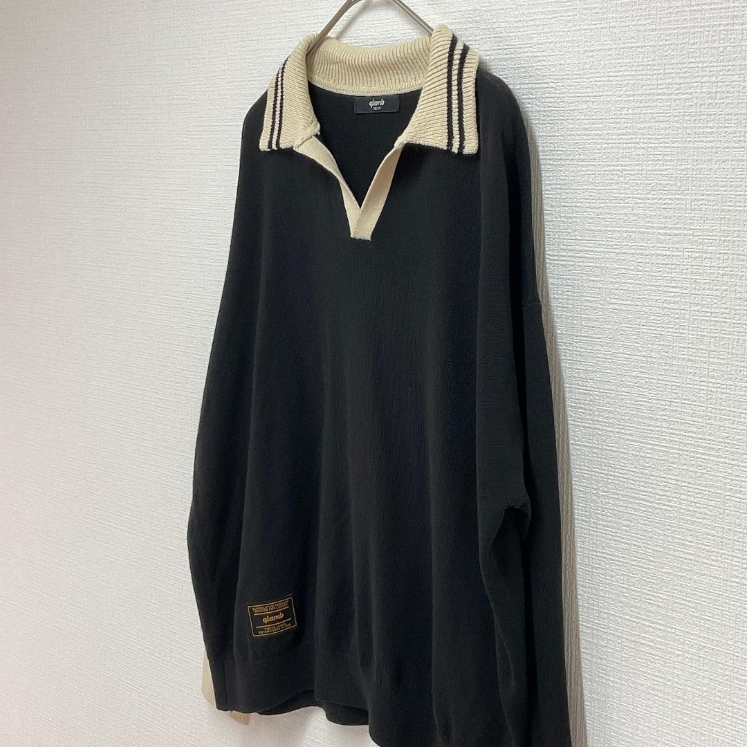 glamb ニットポロシャツ 襟ライン セパレートカラー 黒 スキッパー モード — image 4