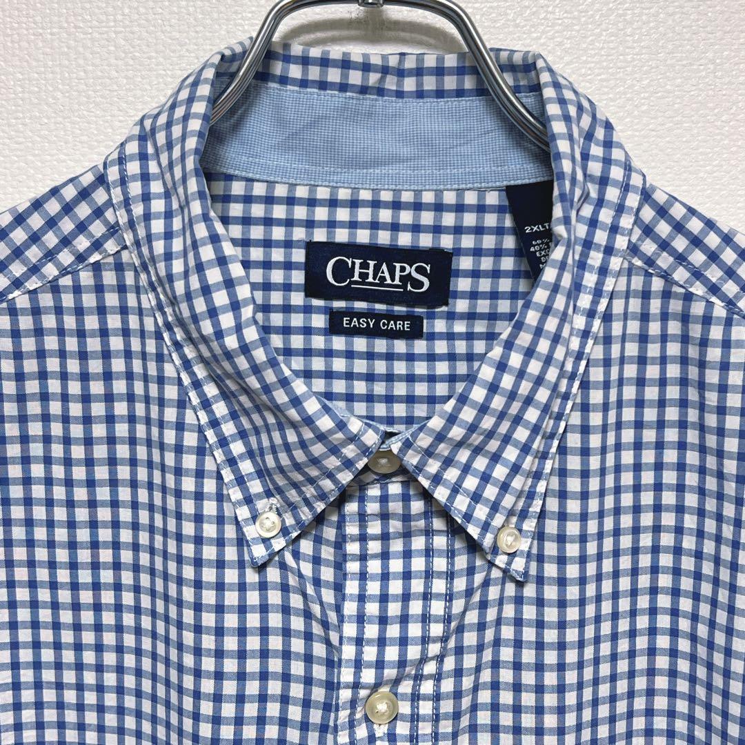 CHAPS チャップス 半袖シャツ 2XLT チェック ブルー 刺繍ロゴ — image 3