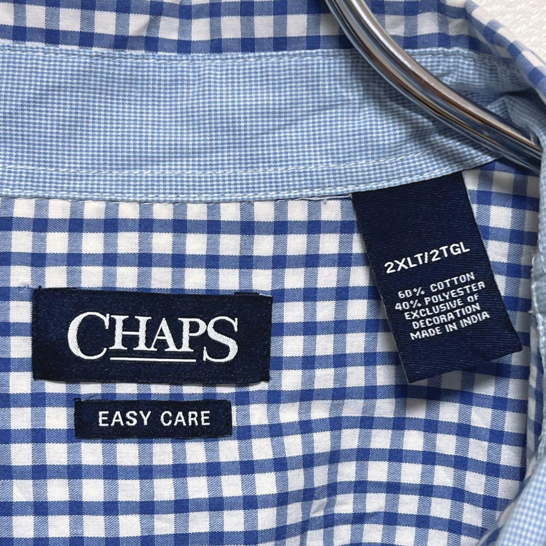 CHAPS チャップス 半袖シャツ 2XLT チェック ブルー 刺繍ロゴ — image 5