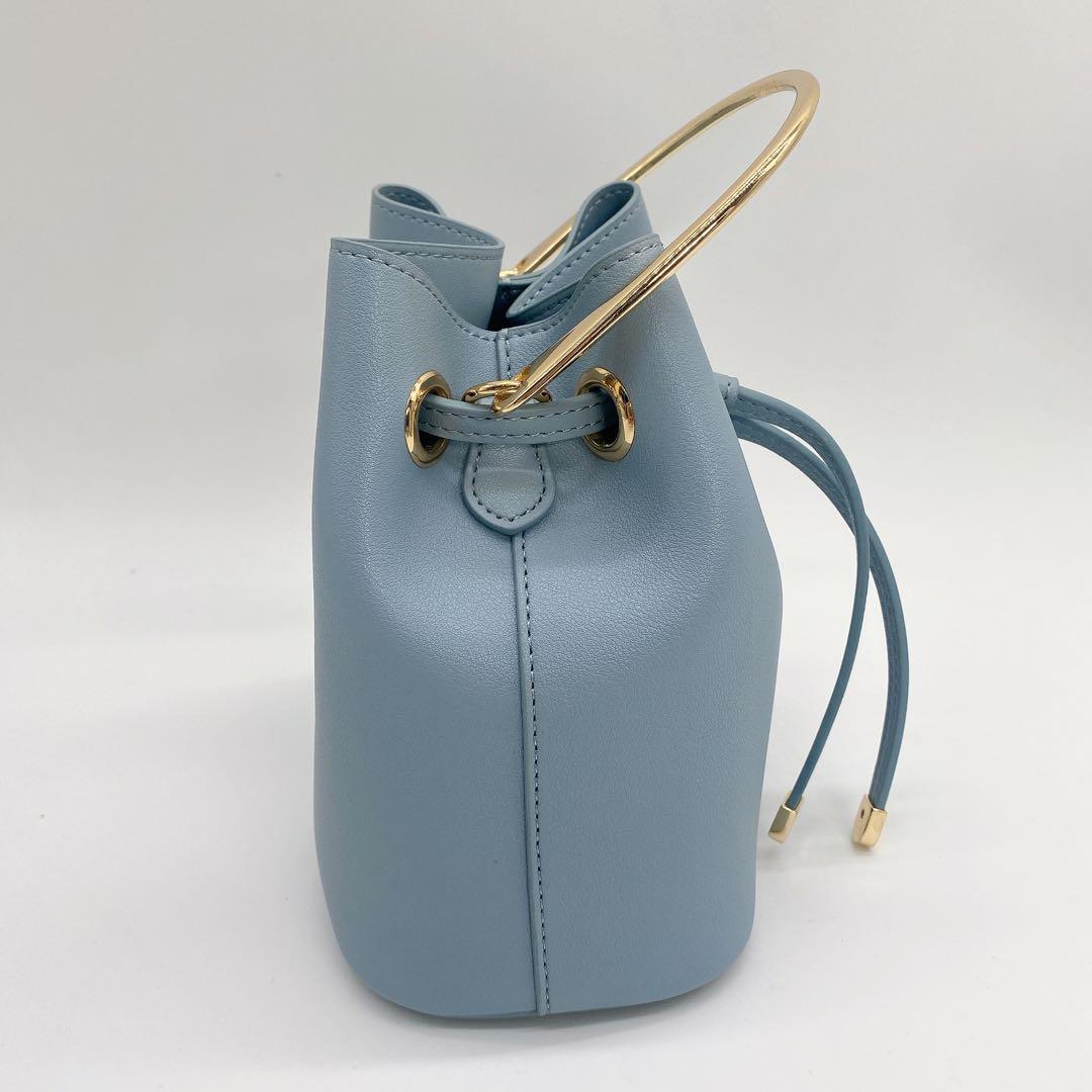 【美品】巾着型ミニハンドバッグ ブルー 系ゴールド金具 — image 5