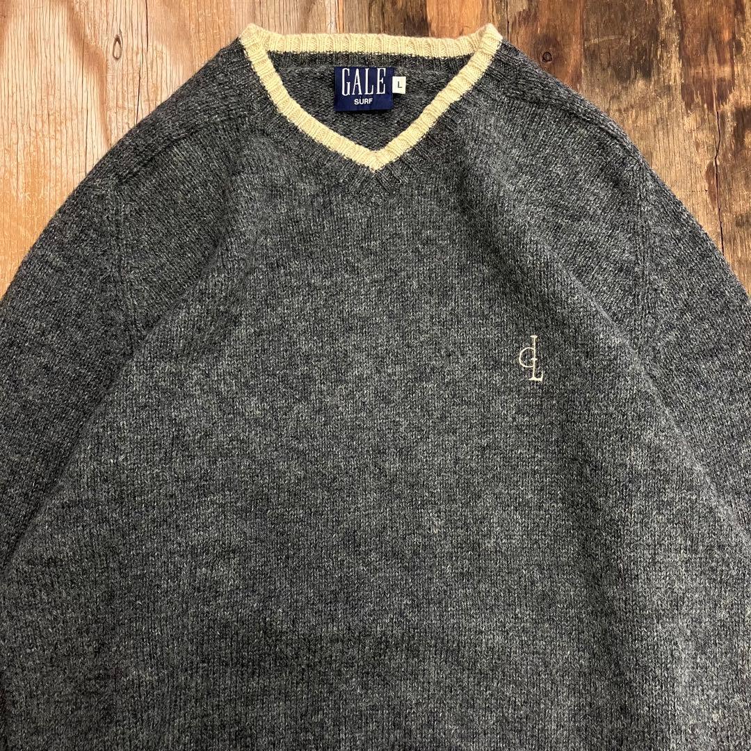 90s Vネック トリム ニットセーター グレー シティボーイ VINTAGE — image 3