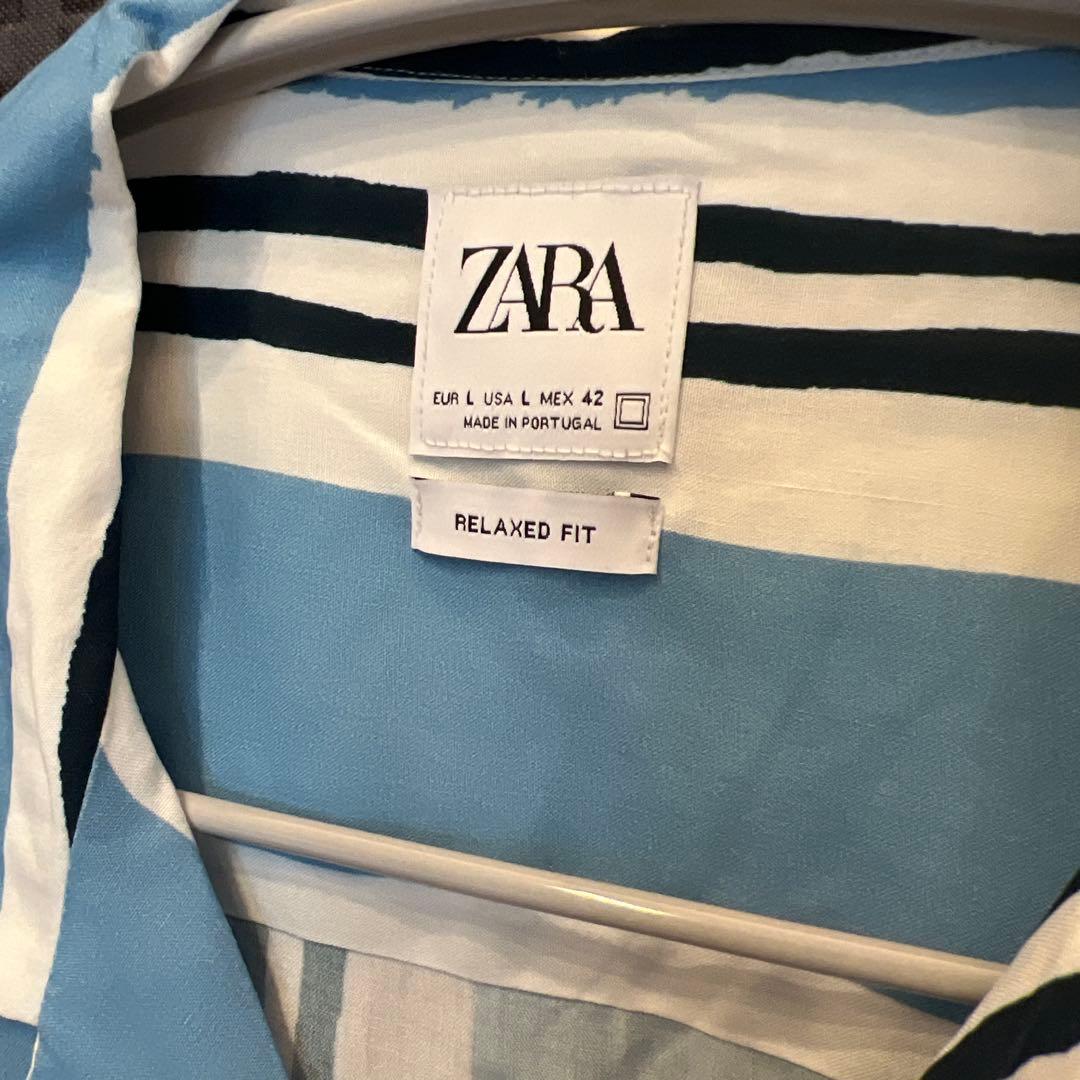 未使用品　ZARA ストライプ柄 半袖シャツ リラックスフィット Lサイズ — image 2