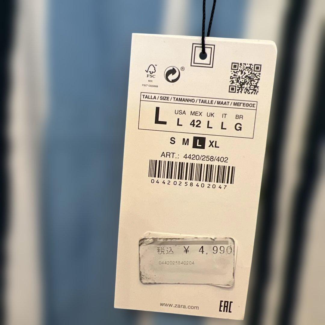 未使用品　ZARA ストライプ柄 半袖シャツ リラックスフィット Lサイズ — image 5